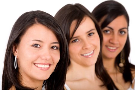 girl friends faces smiling - isolated over a white background