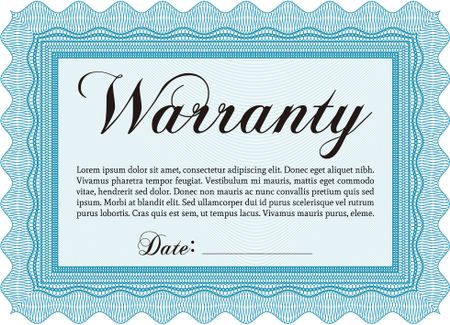 Sample Warranty certificate template. With background. Very Detailed. Complex design. 