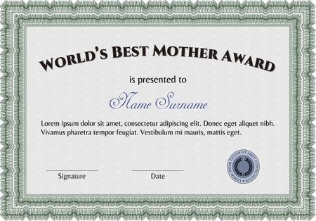Best Mom Award. With guilloche pattern and background. Border, frame.Good design. 