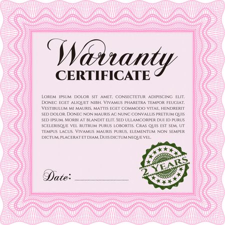 Warranty Certificate. Easy to print. Retro design. Complex border. 