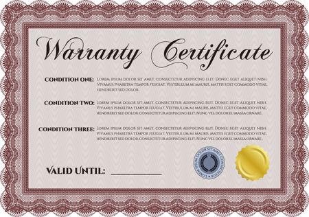 Warranty template. Perfect style. It includes background. With sample text. 