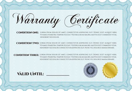 Sample Warranty certificate template. Complex design. With background. Very Customizable. 