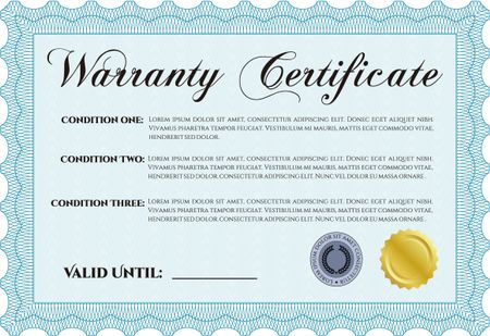 Sample Warranty certificate template. Complex design. With background. Very Customizable.