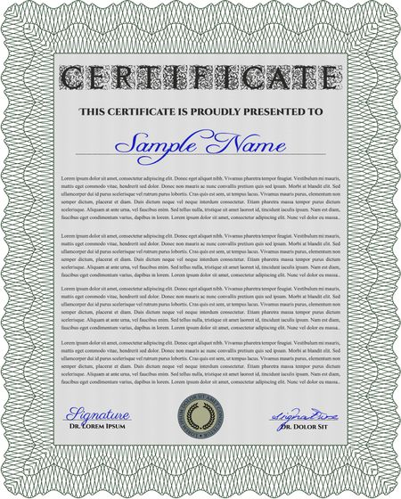 Certificate template. With guilloche pattern. Complex design. Customizable, Easy to edit and change colors.