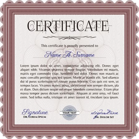 Certificate or diploma template. Vector illustration.With complex linear background. Superior design. 