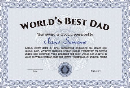 Best Father Award Template. With guilloche pattern and background. Excellent complex design. Detailed.