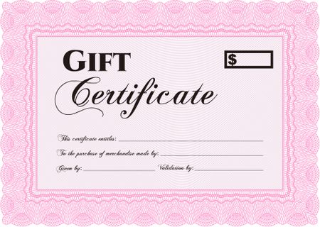 Vector Gift Certificate. With linear background. Cordial design. Border, frame.