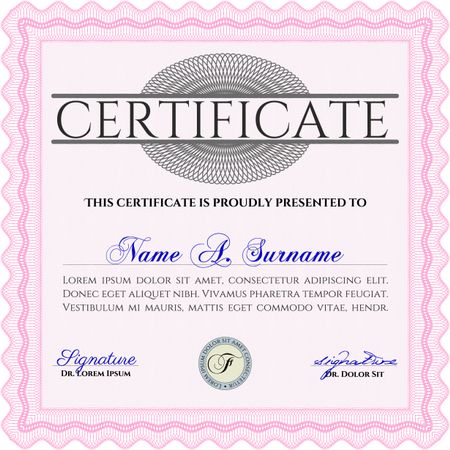 Certificate or diploma template. Cordial design. With guilloche pattern and background. Detailed.