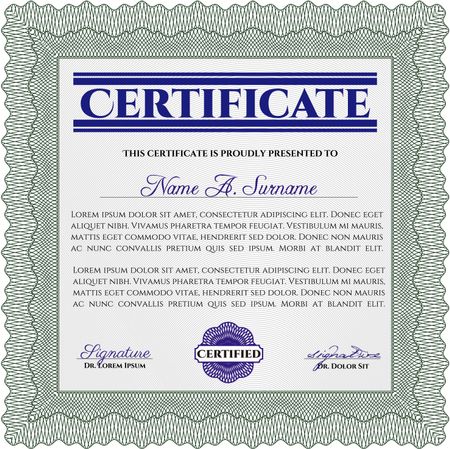 Sample certificate or diploma. Money style.Printer friendly. Excellent design. 