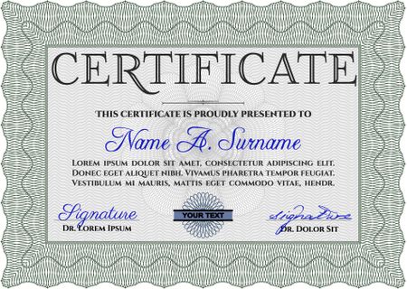 Certificate template. With guilloche pattern. Cordial design. Frame certificate template Vector.