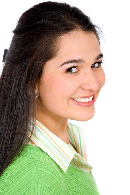 fashion woman portrait where she is smiling and wearing sunglasses