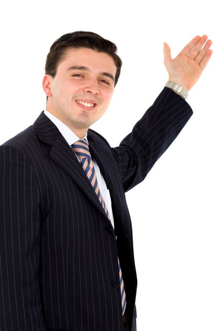 business man presenting over a white background