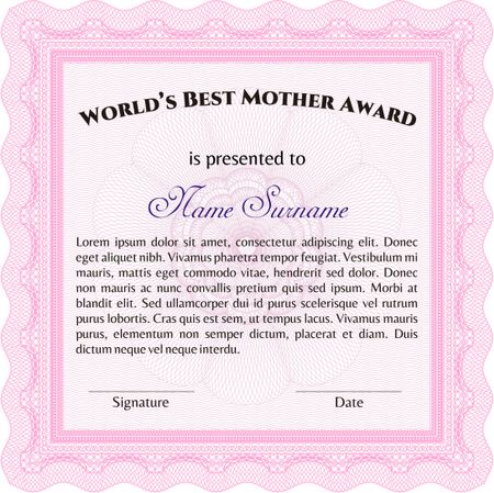 Best Mom Award Template. Excellent design. With complex background. Detailed.