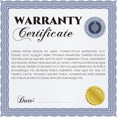 Template Warranty certificate. Complex border. Easy to print. Vector illustration. 