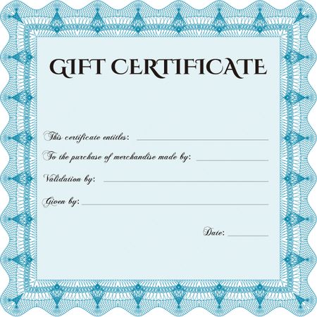 Formal Gift Certificate. Border, frame.Cordial design. With guilloche pattern and background. 
