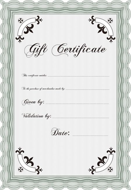 Formal Gift Certificate. Elegant design. Border, frame.Printer friendly. 