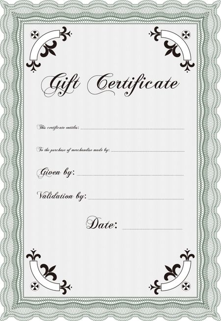 Formal Gift Certificate. Elegant design. Border, frame.Printer friendly.