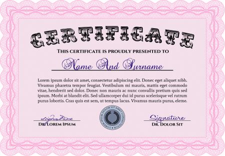 Certificate template or diploma template. Complex design. Frame certificate template Vector.With great quality guilloche pattern. 
