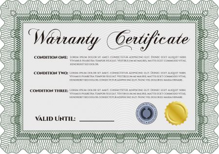 Sample Warranty certificate template. With complex background. Very Detailed. Complex frame. 