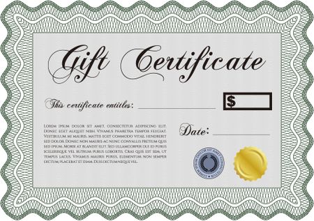 Vector Gift Certificate. Retro design. Border, frame.With guilloche pattern and background. 