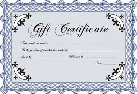 Formal Gift Certificate template. With great quality guilloche pattern. Beauty design. Customizable, Easy to edit and change colors.