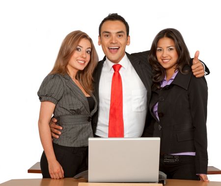 Business team smiling isolated over white