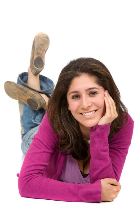 Casual woman portrait over a white background