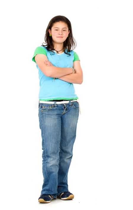 Casual woman standing - isolated over a white background