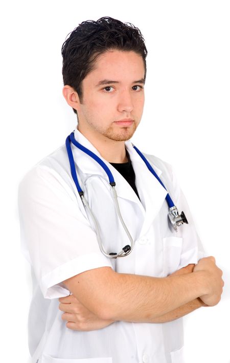 male doctor over a white background