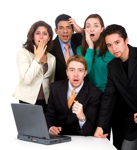 business team looking shocked and stressed - isolated over a white background