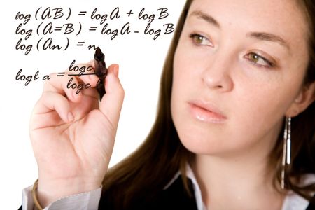 woman signing on the screen over a white background - focus is on the tip of the pen