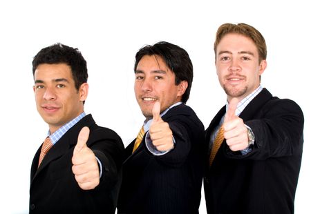 business team of success with thumbs up - isolated over a white background