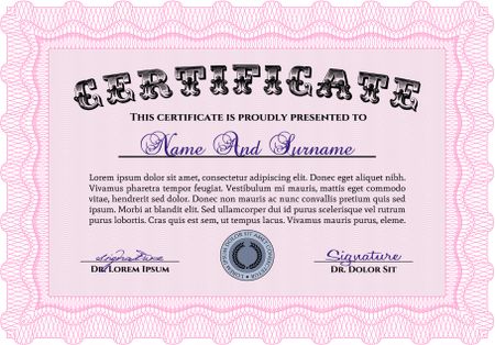 Diploma template. With guilloche pattern and background. Nice design. Vector certificate template.