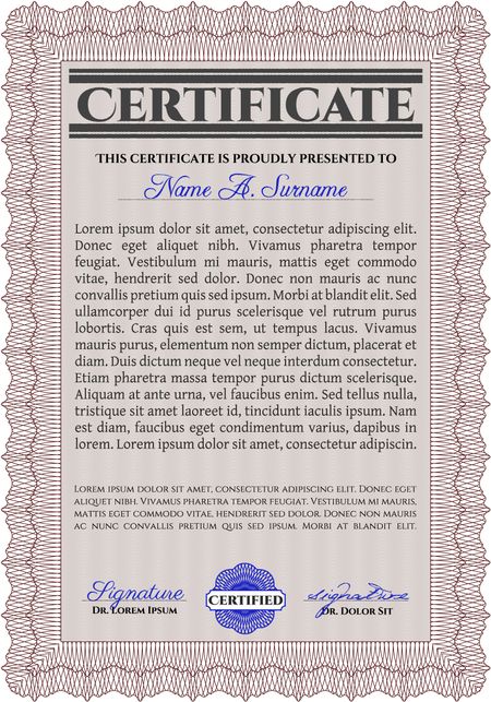 Certificate template or diploma template. Frame certificate template Vector.Lovely design. With complex linear background. 