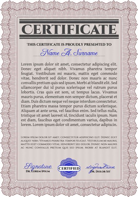 Certificate template or diploma template. Frame certificate template Vector.Lovely design. With complex linear background.