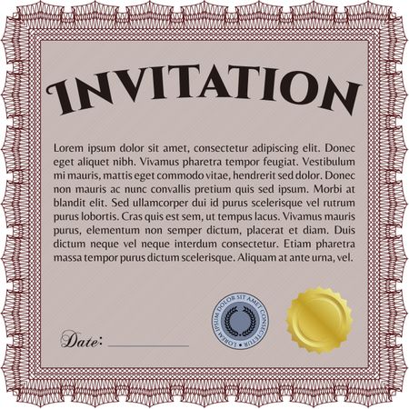 Retro invitation. Cordial design. With great quality guilloche pattern. Customizable, Easy to edit and change colors.