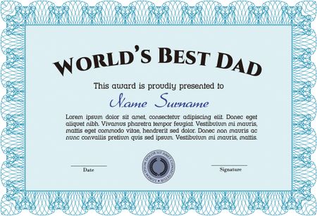 World's Best Father Award. Border, frame. Artistry design. Easy to print.