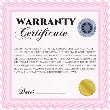 Warranty Certificate. Very Detailed. With complex background. Complex frame design. 