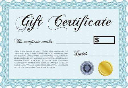 Formal Gift Certificate. Cordial design. With guilloche pattern. Detailed.