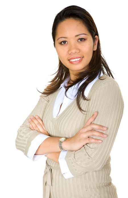 asian business woman portrait - isolated over a white background