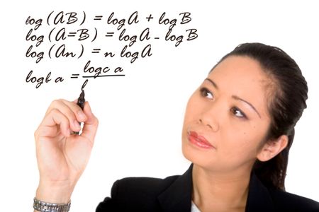 asian business woman solving a mathematical formula