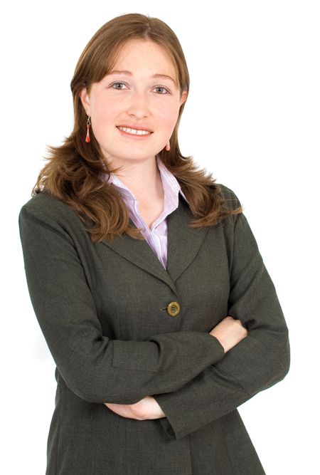 caucasian business woman portrait - isolated over a white background