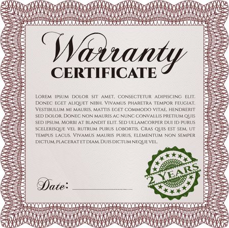 Warranty template. Perfect style. It includes background. Complex border design. 
