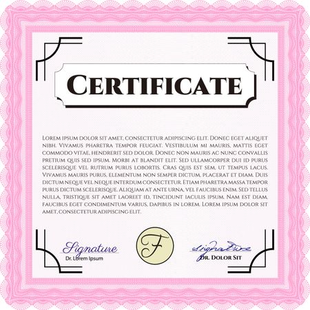 Pink Diploma template. Diploma of completion.Superior design. With quality background. 