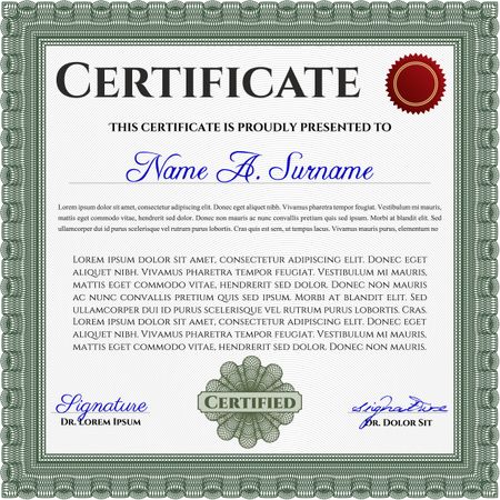 Green Diploma template or certificate template. Detailed.Good design. With guilloche pattern. 