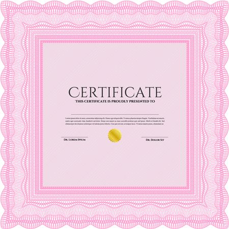 Pink Sample Diploma. Border, frame.With complex background. Nice design. 