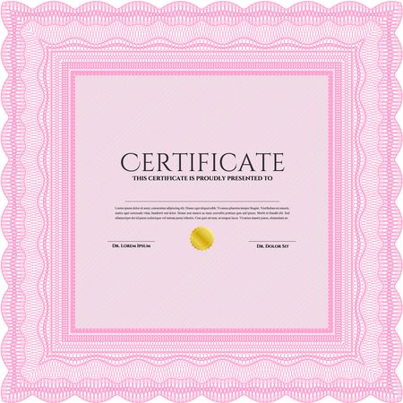 Pink Sample Diploma. Border, frame.With complex background. Nice design.