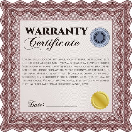 Sample Warranty certificate template. Very Detailed. With background. Complex frame. 