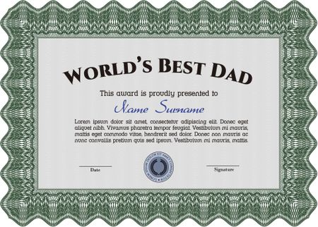 World's Best Father Award. With great quality guilloche pattern. Vector illustration.Elegant design. 