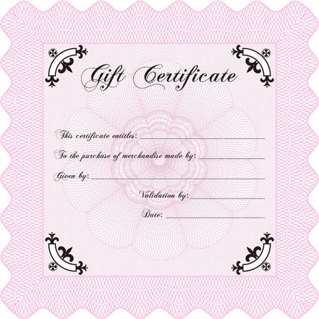 Formal Gift Certificate. Cordial design. With great quality guilloche pattern. Customizable, Easy to edit and change colors.